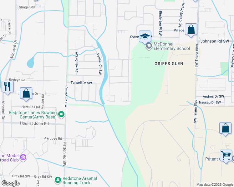 map of restaurants, bars, coffee shops, grocery stores, and more near 3915 West Oak Way Southwest in Huntsville