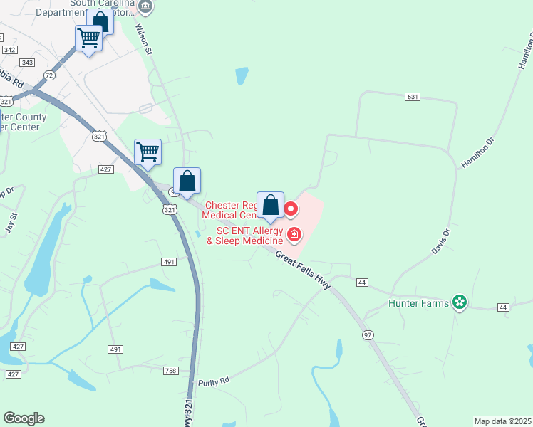 map of restaurants, bars, coffee shops, grocery stores, and more near 1 Medical Park Drive in Chester