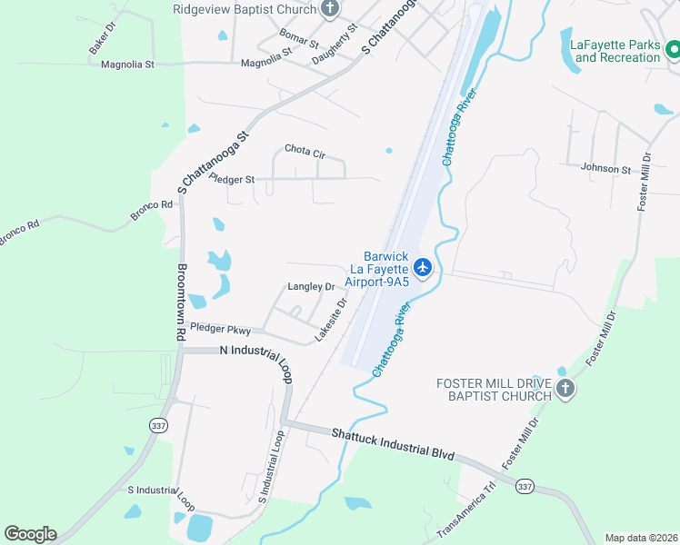 map of restaurants, bars, coffee shops, grocery stores, and more near 277 Langley Drive in LaFayette
