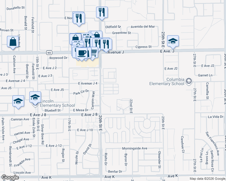 map of restaurants, bars, coffee shops, grocery stores, and more near 2nd Street in Lancaster