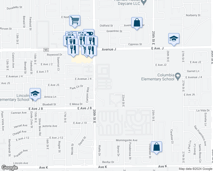 map of restaurants, bars, coffee shops, grocery stores, and more near 2nd Street in Lancaster