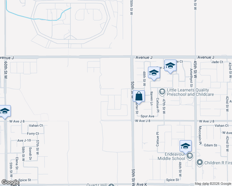 map of restaurants, bars, coffee shops, grocery stores, and more near 5101 West Avenue J5 in Lancaster