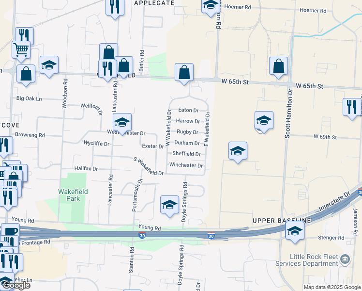 map of restaurants, bars, coffee shops, grocery stores, and more near in Little Rock