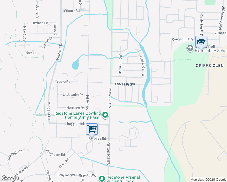 map of restaurants, bars, coffee shops, grocery stores, and more near 4501-4537 Patton Road Southwest in Huntsville