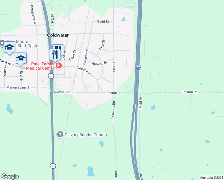 map of restaurants, bars, coffee shops, grocery stores, and more near 633 Woods Street in Coldwater