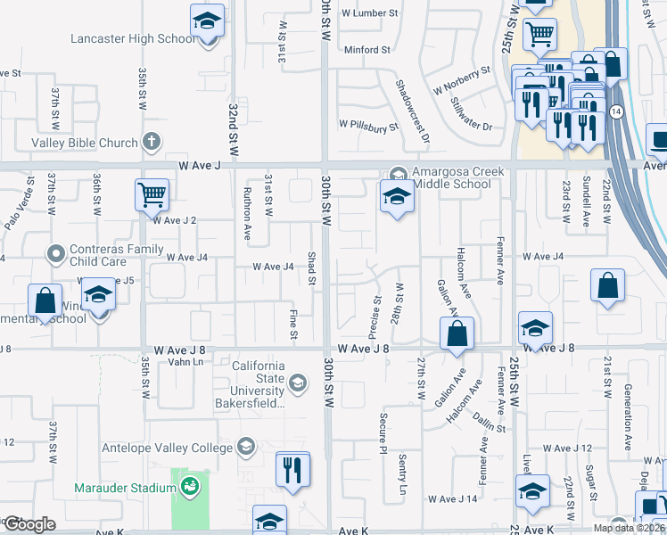 map of restaurants, bars, coffee shops, grocery stores, and more near in Lancaster