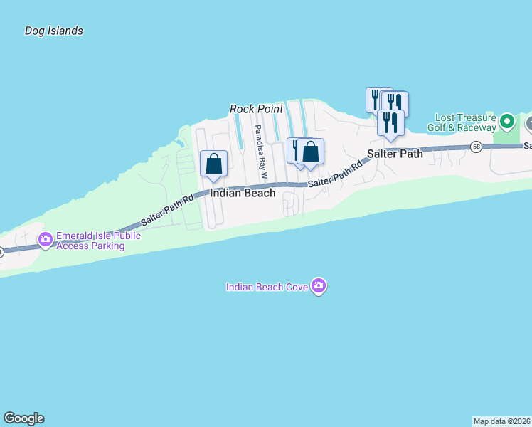 map of restaurants, bars, coffee shops, grocery stores, and more near in Indian Beach