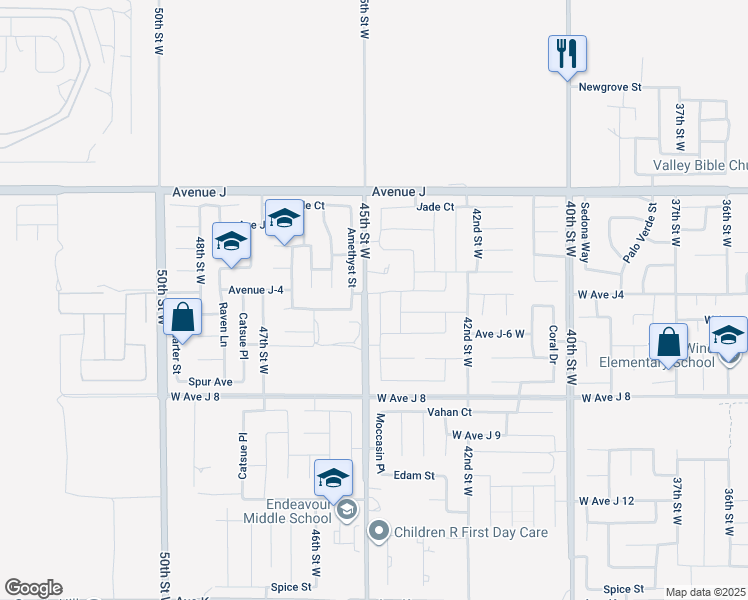map of restaurants, bars, coffee shops, grocery stores, and more near 44157 Moccasin Place in Lancaster