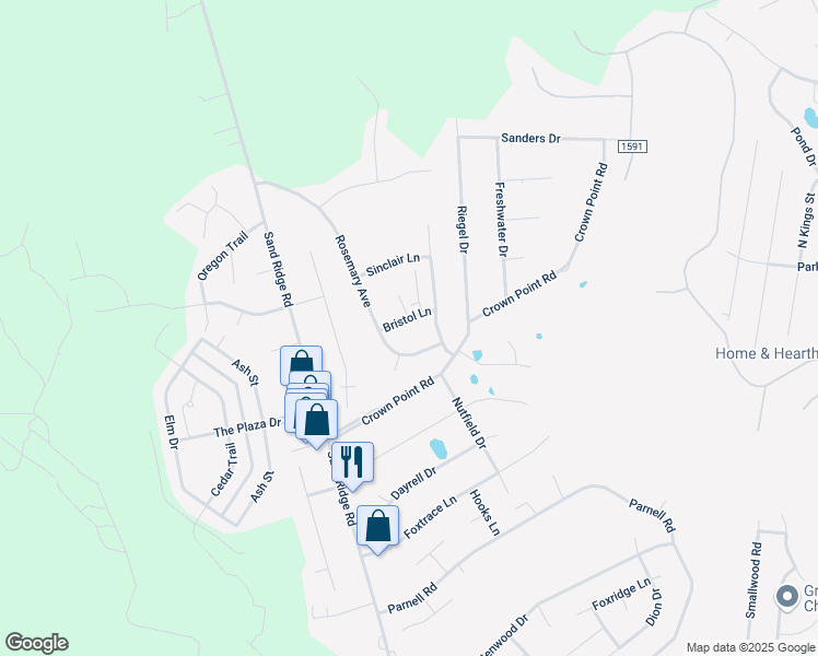 map of restaurants, bars, coffee shops, grocery stores, and more near 403 Bristol Lane in Hubert