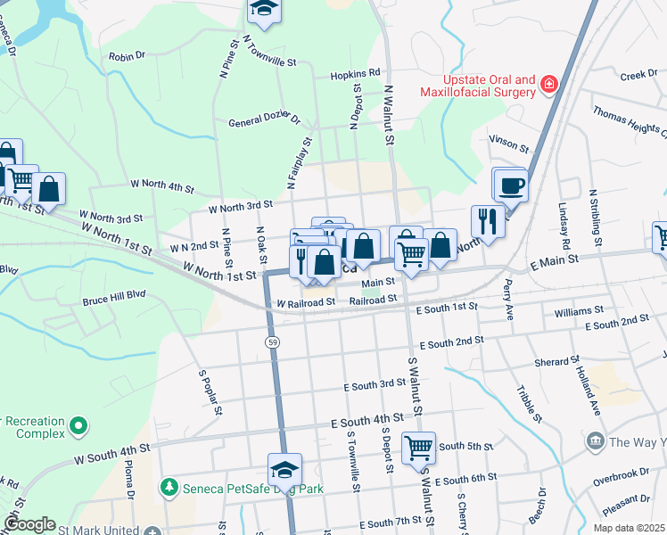 map of restaurants, bars, coffee shops, grocery stores, and more near in Seneca