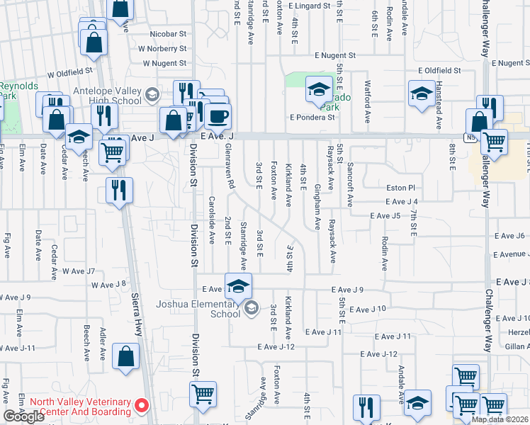 map of restaurants, bars, coffee shops, grocery stores, and more near 44214 Glenraven Road in Lancaster