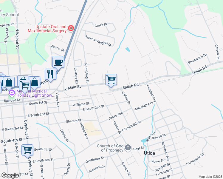 map of restaurants, bars, coffee shops, grocery stores, and more near 937a East Main Street in Seneca