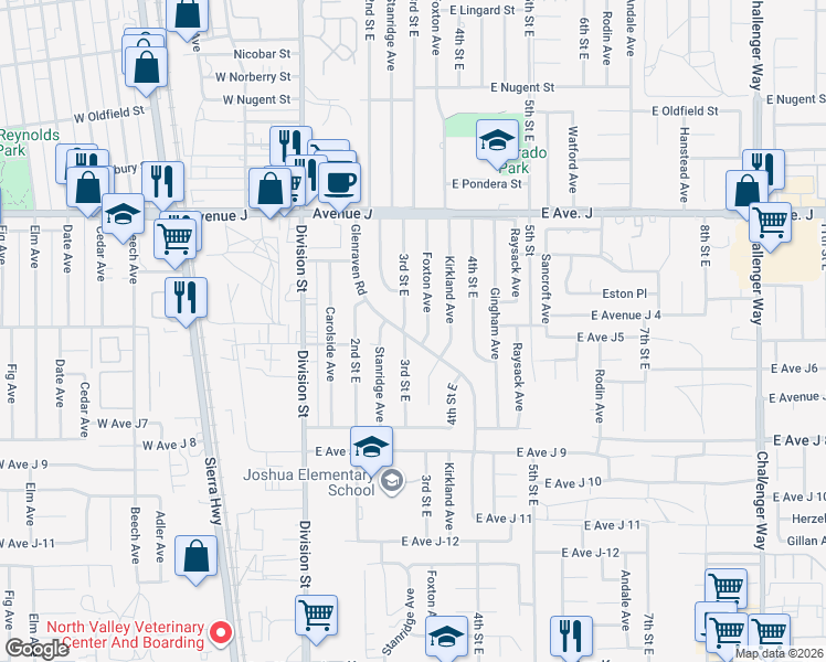 map of restaurants, bars, coffee shops, grocery stores, and more near 44188 Glenraven Road in Lancaster