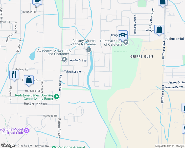 map of restaurants, bars, coffee shops, grocery stores, and more near 3700 Squaw Valley Drive Southwest in Huntsville