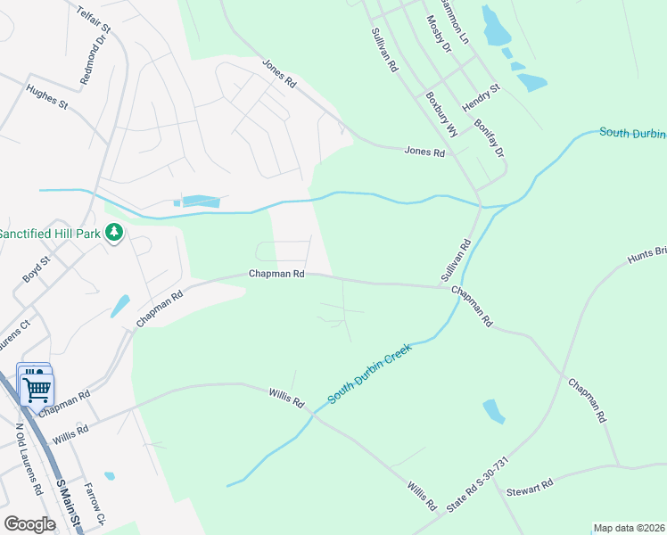 map of restaurants, bars, coffee shops, grocery stores, and more near 997 Chapman Road in Fountain Inn