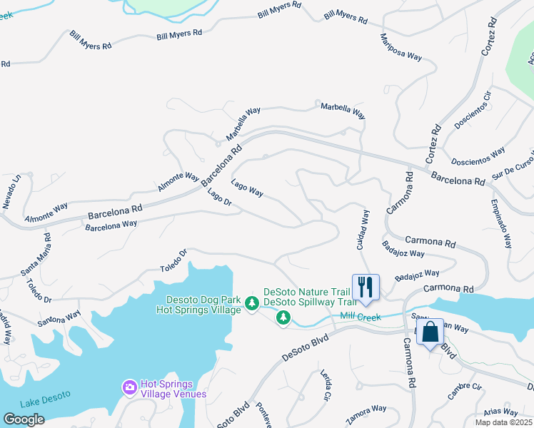 map of restaurants, bars, coffee shops, grocery stores, and more near 24 Lago Drive in Hot Springs