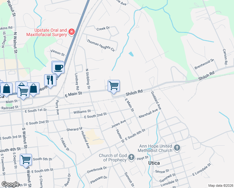 map of restaurants, bars, coffee shops, grocery stores, and more near 937a East Main Street in Seneca