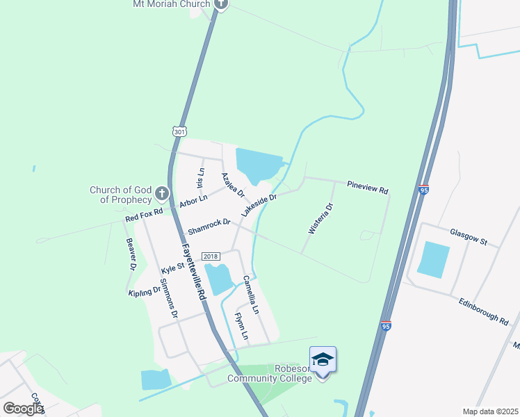 map of restaurants, bars, coffee shops, grocery stores, and more near 302 Lakeside Drive in Lumberton