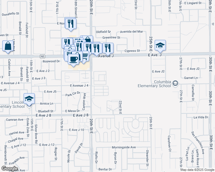 map of restaurants, bars, coffee shops, grocery stores, and more near 4th Street in Lancaster