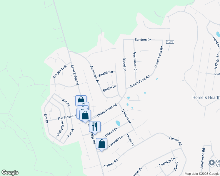 map of restaurants, bars, coffee shops, grocery stores, and more near Bristol Lane in Hubert