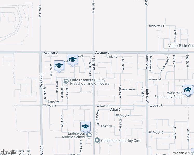 map of restaurants, bars, coffee shops, grocery stores, and more near 4244 Avenue J in Lancaster