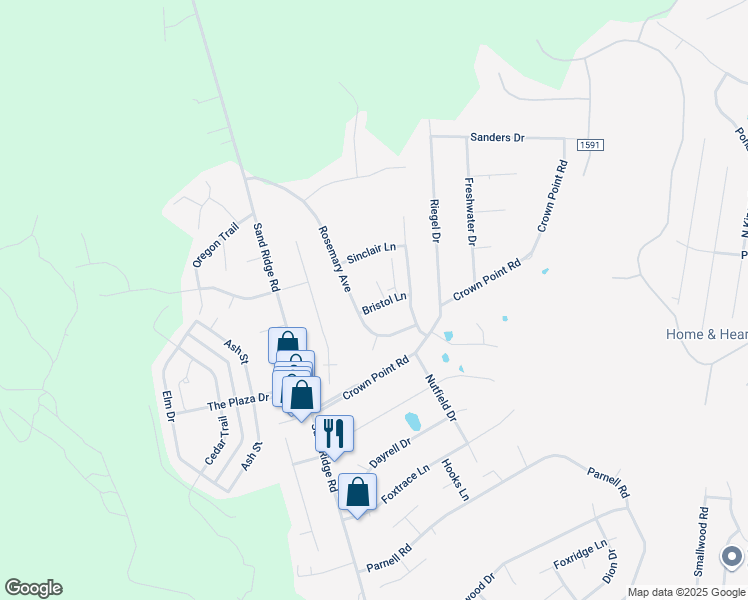 map of restaurants, bars, coffee shops, grocery stores, and more near 403 Bristol Lane in Hubert