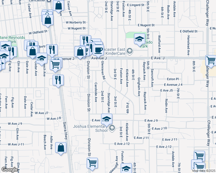 map of restaurants, bars, coffee shops, grocery stores, and more near 44231 Glenraven Road in Lancaster