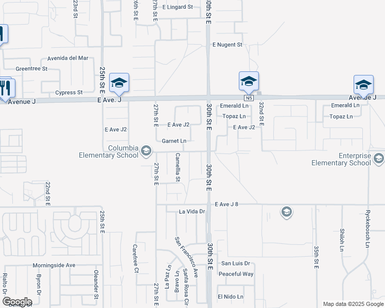 map of restaurants, bars, coffee shops, grocery stores, and more near 44156 Begonia Street in Lancaster