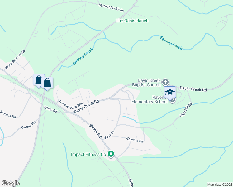 map of restaurants, bars, coffee shops, grocery stores, and more near 1614 Davis Creek Road in Seneca