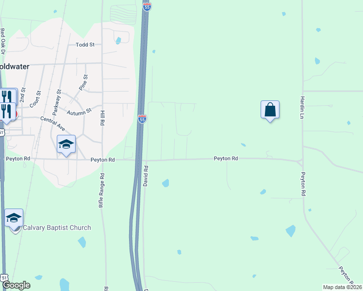 map of restaurants, bars, coffee shops, grocery stores, and more near 69 Sandridge Road in Coldwater