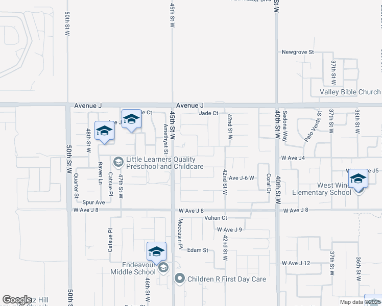 map of restaurants, bars, coffee shops, grocery stores, and more near 4405 West Avenue J4 in Lancaster