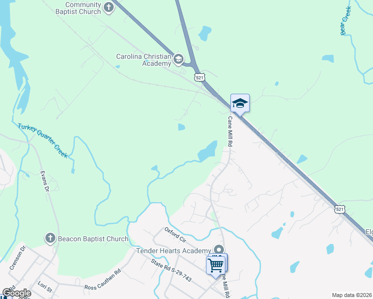 map of restaurants, bars, coffee shops, grocery stores, and more near 2010 Cane Mill Road in Lancaster