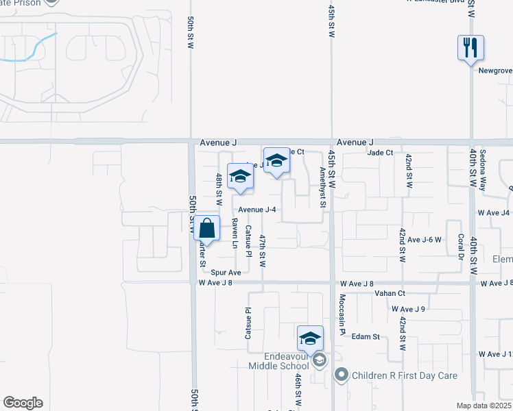 map of restaurants, bars, coffee shops, grocery stores, and more near 4709 Avenue J-4 in Lancaster