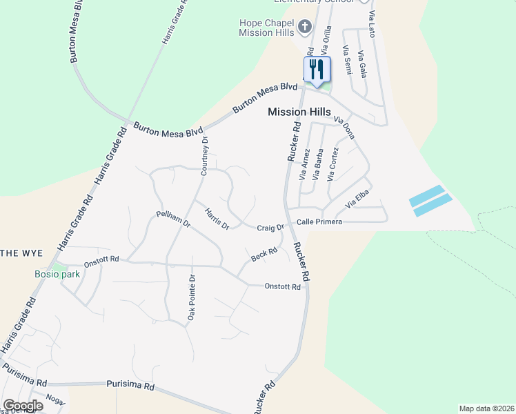 map of restaurants, bars, coffee shops, grocery stores, and more near 1200 Harris Drive in Lompoc