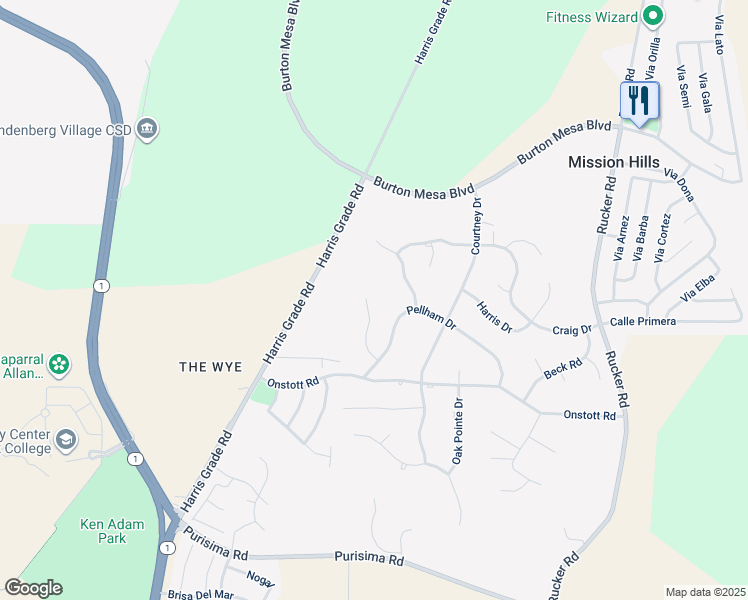 map of restaurants, bars, coffee shops, grocery stores, and more near 3194 Manley Drive in Lompoc