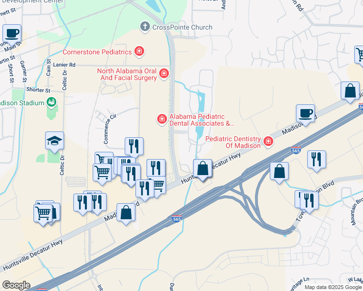map of restaurants, bars, coffee shops, grocery stores, and more near 19 Hughes Road in Madison