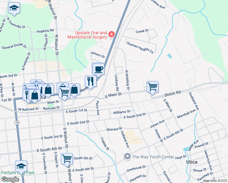map of restaurants, bars, coffee shops, grocery stores, and more near 731 East Main Street in Seneca