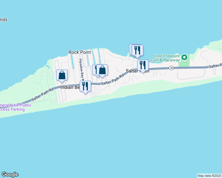 map of restaurants, bars, coffee shops, grocery stores, and more near 1405 Salter Path Road in Atlantic Beach