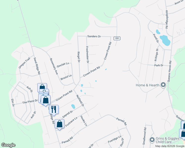 map of restaurants, bars, coffee shops, grocery stores, and more near 24 Crown Point Road in Hubert