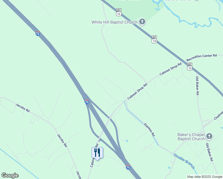 map of restaurants, bars, coffee shops, grocery stores, and more near 118 Ardell Road in Maxton
