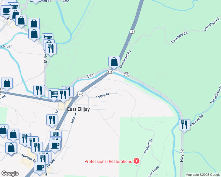 map of restaurants, bars, coffee shops, grocery stores, and more near 352 Mulberry St in East Ellijay