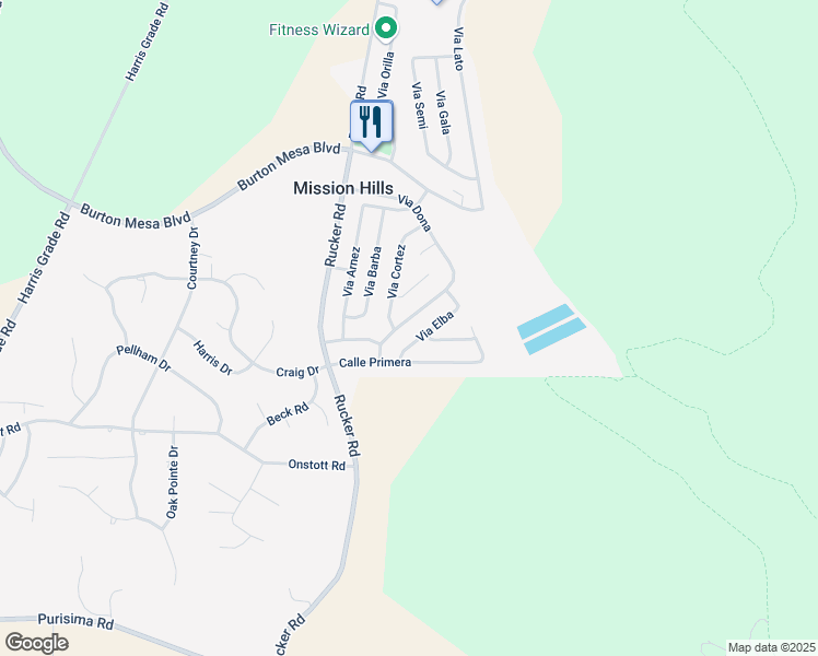 map of restaurants, bars, coffee shops, grocery stores, and more near 3313 Via Elba in Lompoc