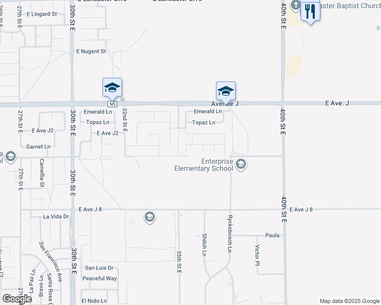 map of restaurants, bars, coffee shops, grocery stores, and more near 3531 East Avenue H10 in Lancaster
