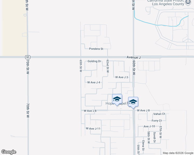 map of restaurants, bars, coffee shops, grocery stores, and more near 63rd Street West in Lancaster
