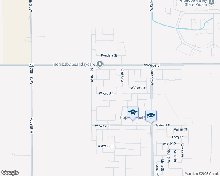 map of restaurants, bars, coffee shops, grocery stores, and more near 63rd Street West in Lancaster