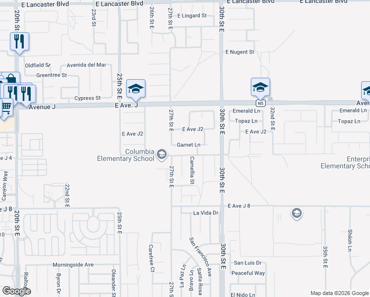 map of restaurants, bars, coffee shops, grocery stores, and more near 2736 Garnet Lane in Lancaster