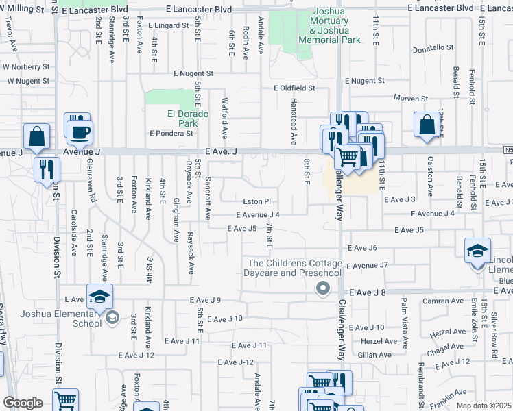 map of restaurants, bars, coffee shops, grocery stores, and more near 638 Eston Place in Lancaster