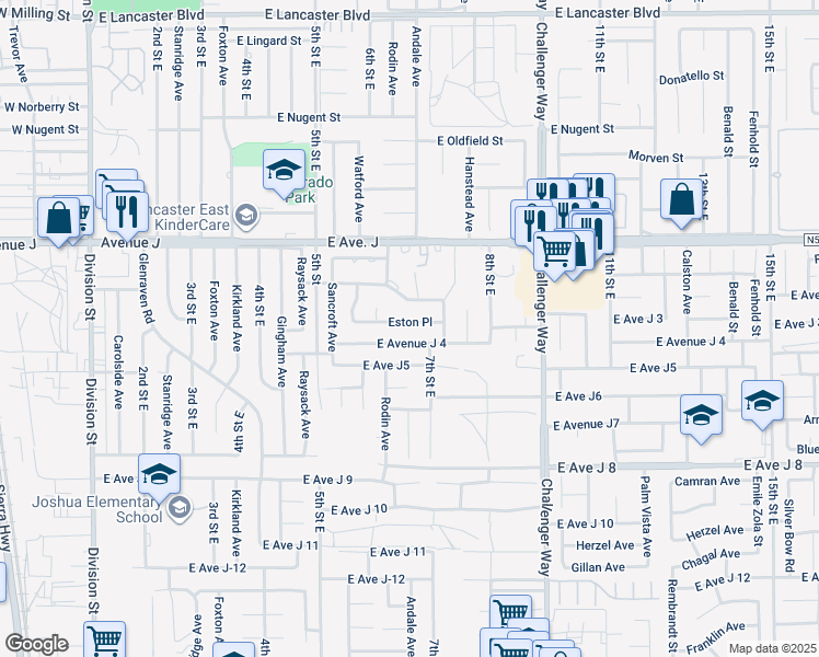 map of restaurants, bars, coffee shops, grocery stores, and more near 638 Eston Place in Lancaster