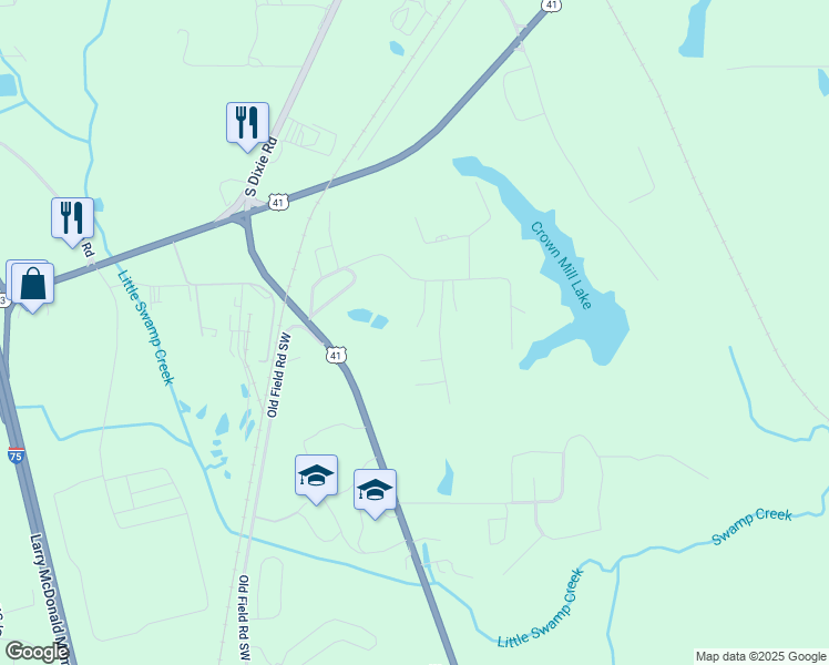 map of restaurants, bars, coffee shops, grocery stores, and more near 209 Trade Way in Dalton
