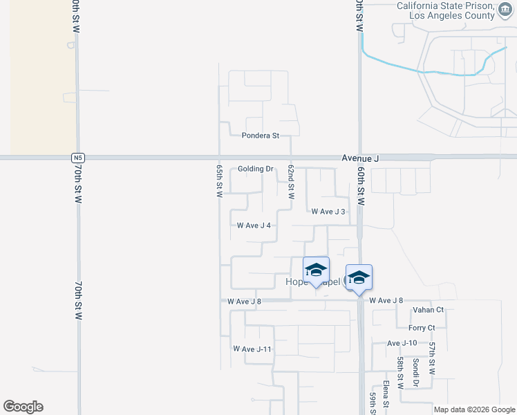 map of restaurants, bars, coffee shops, grocery stores, and more near 44227 63rd Street West in Lancaster